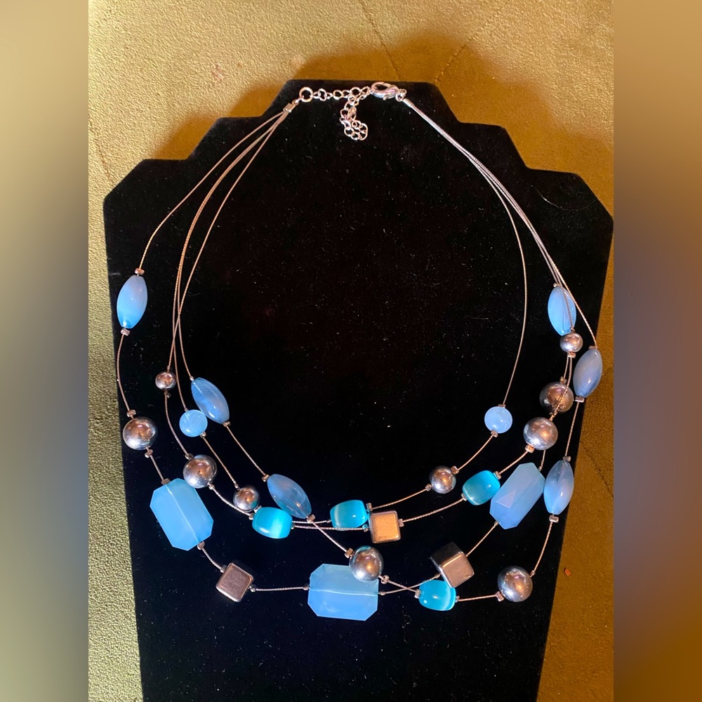 Vintage Chunky Stone and Metal Bead Statement Necklace, 22” long